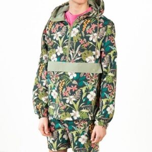 Massive SZ Mens S Womens M Tropical Garden Hooded Windbreaker front Pouch Pocket